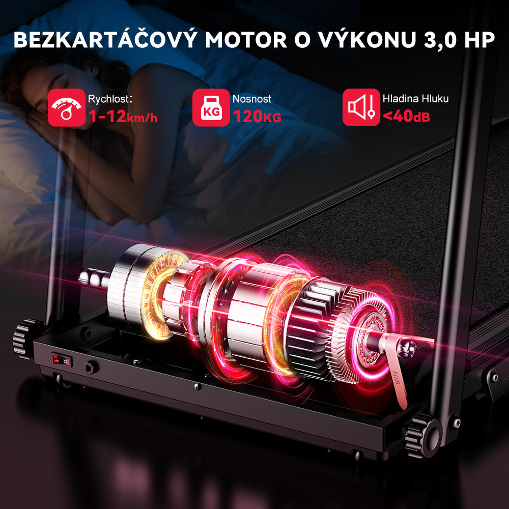 Skládací Běžecký Pás Q5 s Nastavitelným Sklonem, Bezkartáčový Motor, Rychlost 1–12 km/h