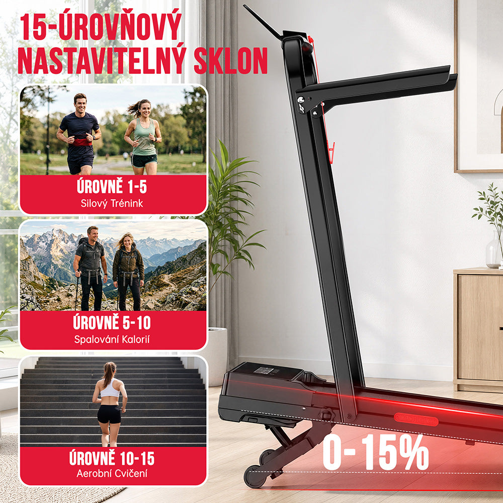 Skládací Běžecký Pás Y5 s Bezkartáčovým Motorem, Rychlost 1–10 km/h, Automatický Sklon 0 %–15 %