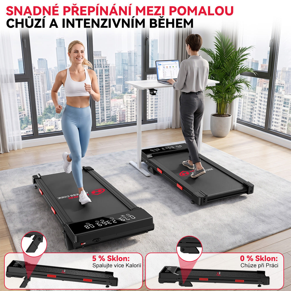 Běžecký Pás Q2 Pro s Bezkartáčovým Motorem, Rychlost 1-10 km/h, Manuální Sklon 5 % (Nová Verze)