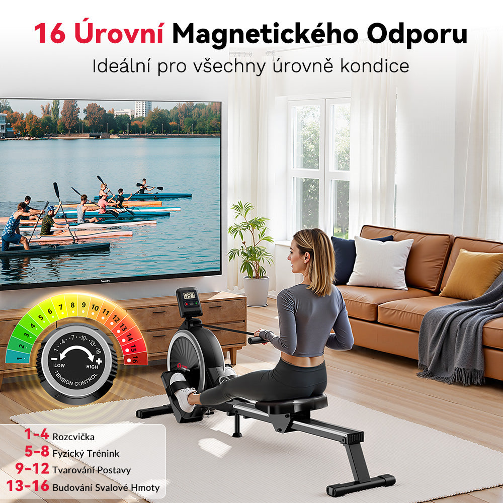 Magnetický Veslovací Trenažér, 16 Úrovní Odporu