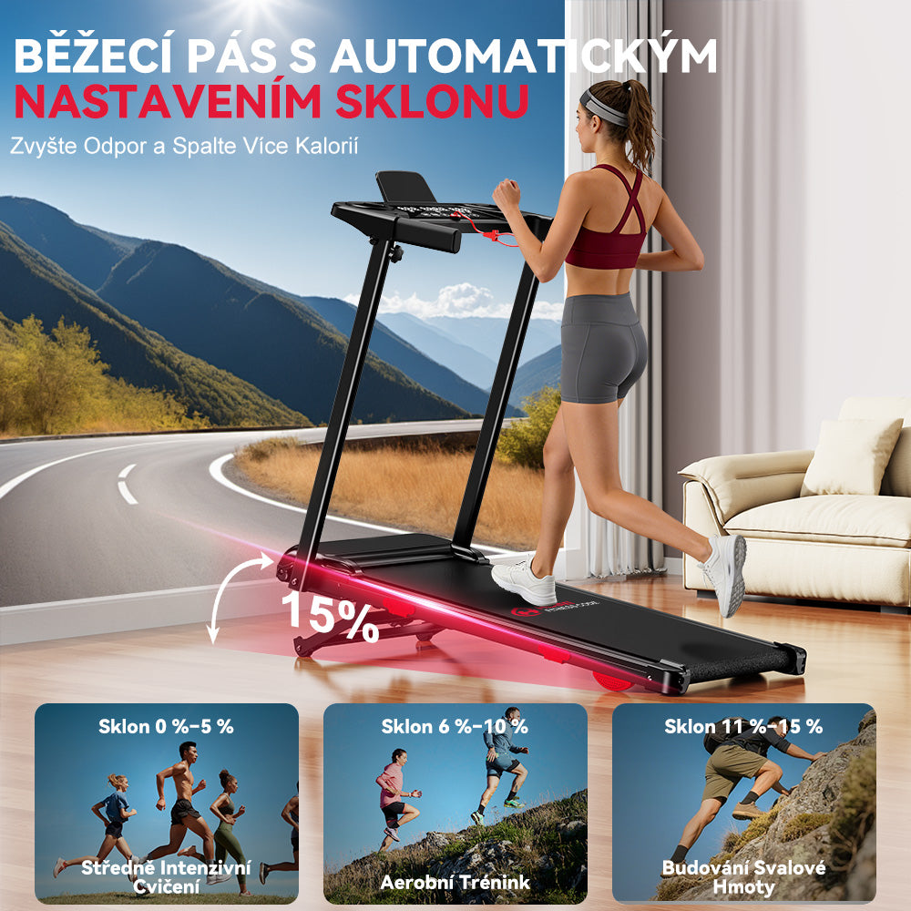 Skládací Běžecký Pás Q5 Pro s Bezkartáčovým Motorem, Rychlost 1–12 km/h, Automatický Sklon 15%