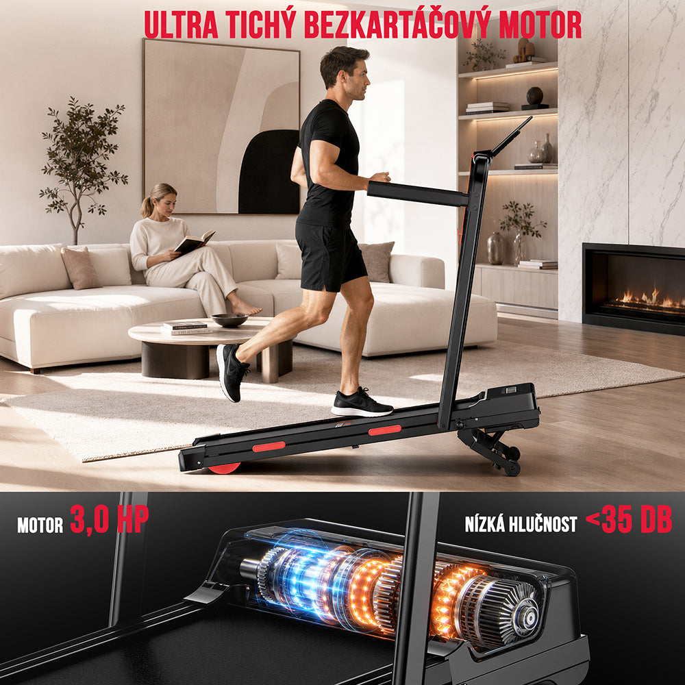 Skládací Běžecký Pás Y5 s Bezkartáčovým Motorem, Automatický Sklon 0 %–15 %